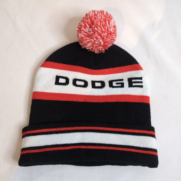DODGE Old Time Hockey Beanie/Toque Red Black White Pompom, One Size - Picture 1 of 5